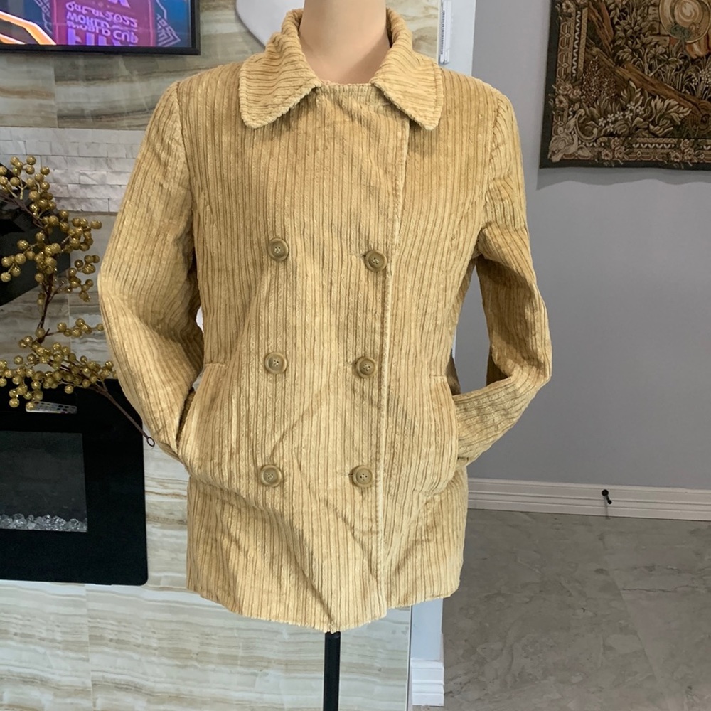 Talbots Tan Double Breasted Coat. Size 8 P
